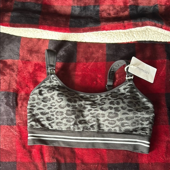 Gray Leopard Print Sports Bra with Scoop Neckline - Picture 1 of 2